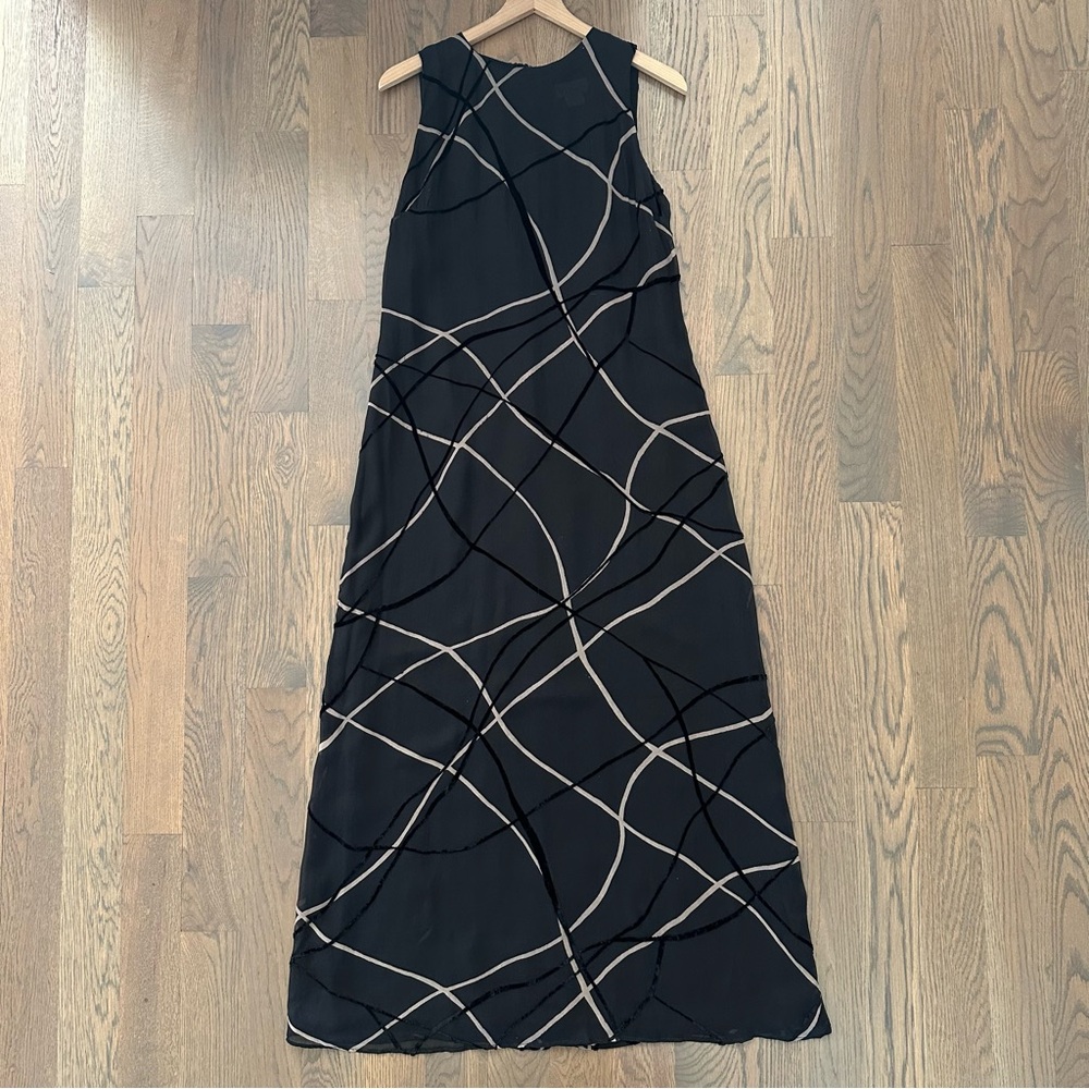 Vintage Tessuto Crosshatch Textured Silk Blend Organza Maxi Dress Black Beige L